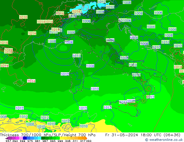 Thck 700-1000 hPa Arpege-eu Sex 31.05.2024 18 UTC