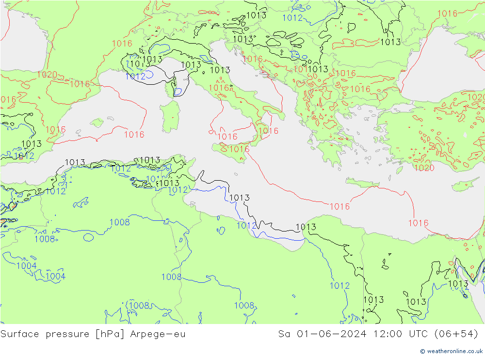 Surface pressure Arpege-eu Sa 01.06.2024 12 UTC