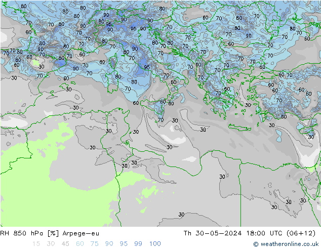RH 850 hPa Arpege-eu  30.05.2024 18 UTC