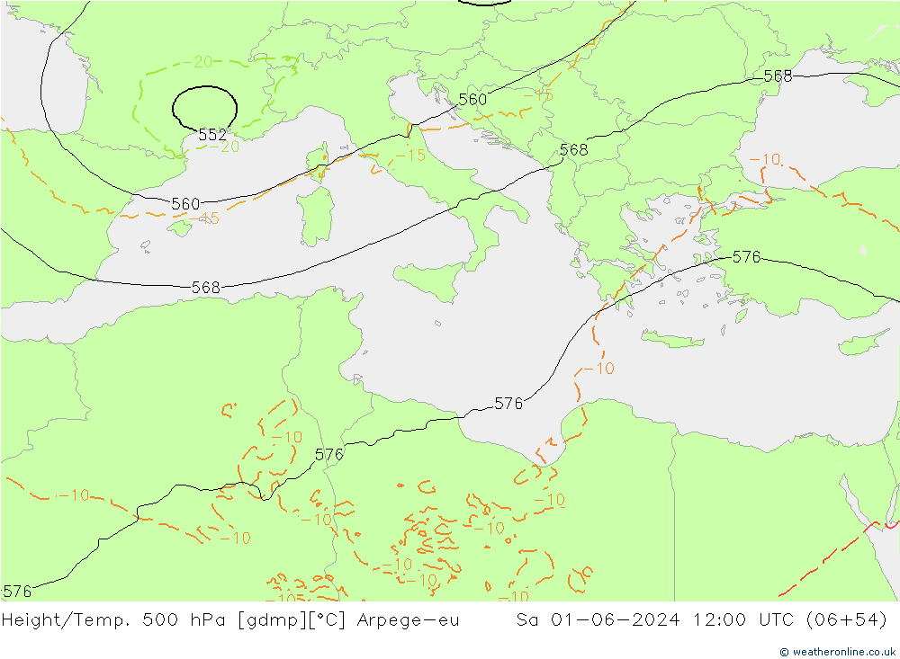 Yükseklik/Sıc. 500 hPa Arpege-eu Cts 01.06.2024 12 UTC