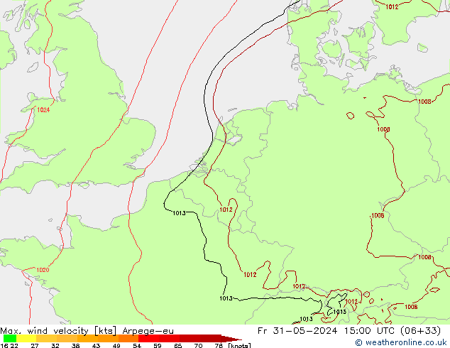 Max. wind velocity Arpege-eu Fr 31.05.2024 15 UTC
