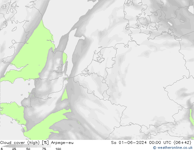 Cloud cover (high) Arpege-eu Sa 01.06.2024 00 UTC