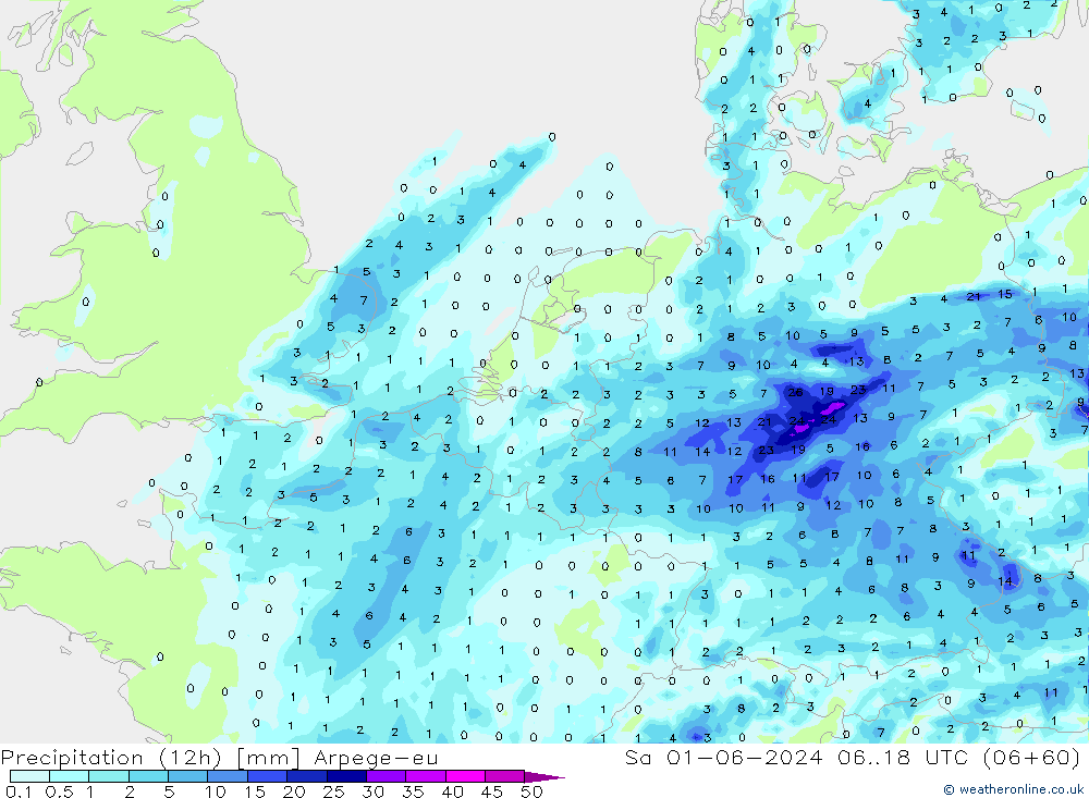 Precipitation (12h) Arpege-eu Sa 01.06.2024 18 UTC