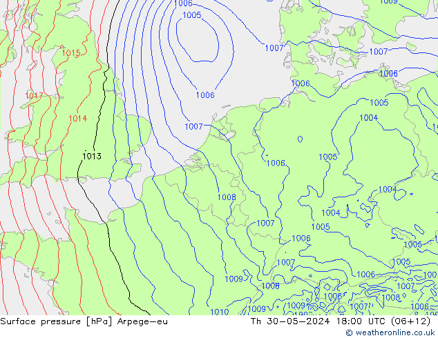 Surface pressure Arpege-eu Th 30.05.2024 18 UTC