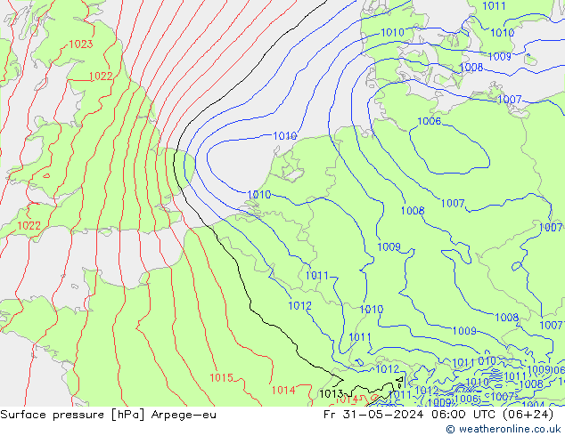 Pressione al suolo Arpege-eu ven 31.05.2024 06 UTC