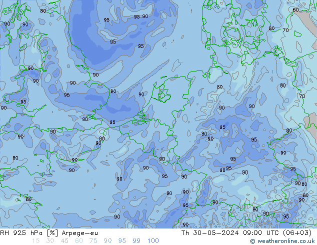 RH 925 hPa Arpege-eu Do 30.05.2024 09 UTC