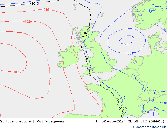 Surface pressure Arpege-eu Th 30.05.2024 08 UTC