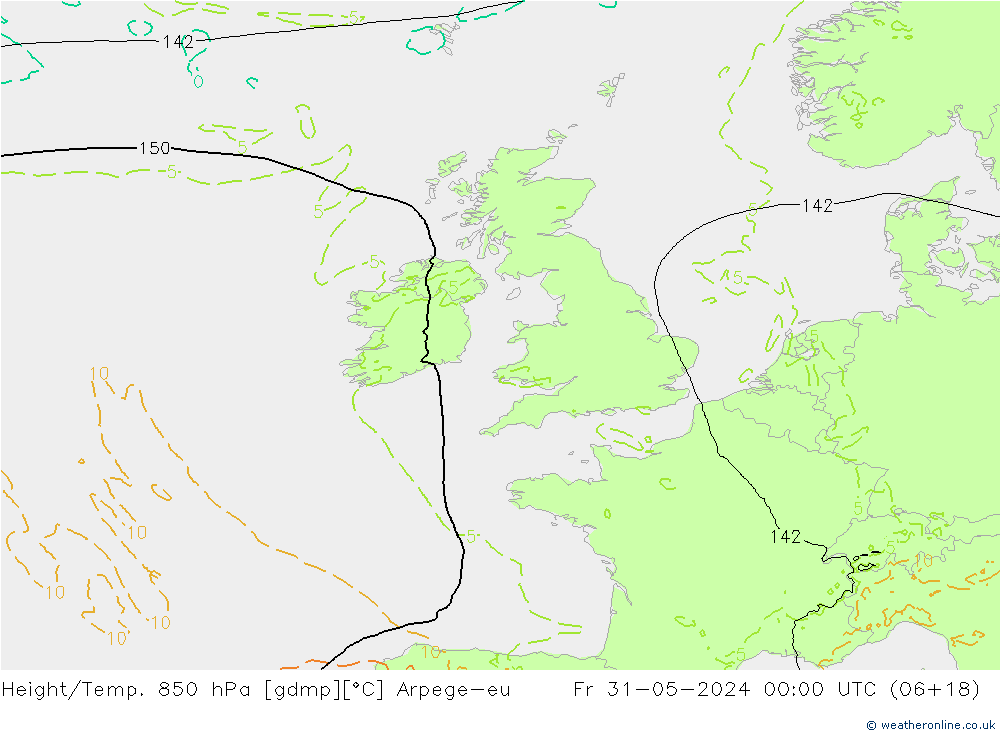 Yükseklik/Sıc. 850 hPa Arpege-eu Cu 31.05.2024 00 UTC