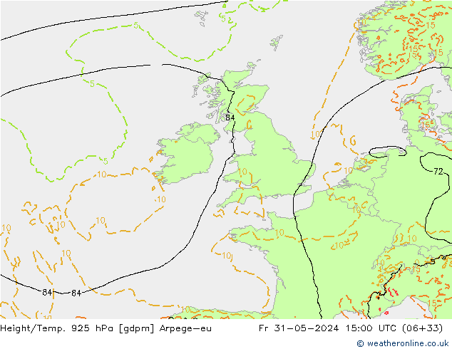 Hoogte/Temp. 925 hPa Arpege-eu vr 31.05.2024 15 UTC