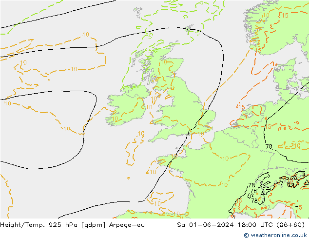 Hoogte/Temp. 925 hPa Arpege-eu za 01.06.2024 18 UTC