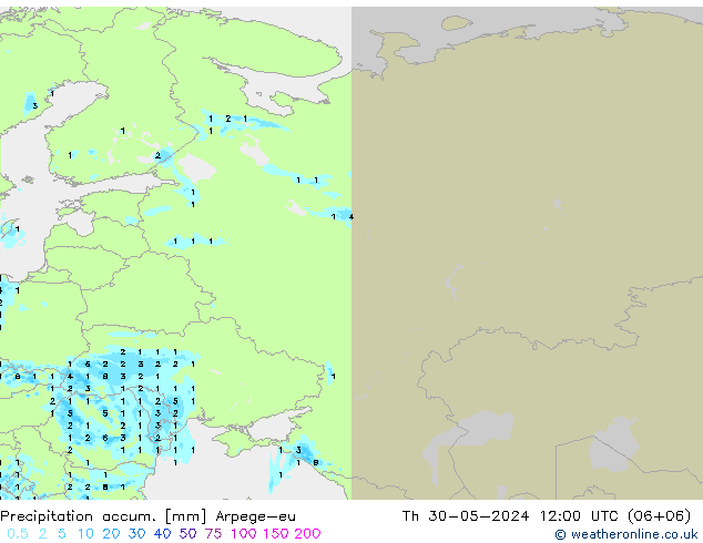 Precipitation accum. Arpege-eu Th 30.05.2024 12 UTC