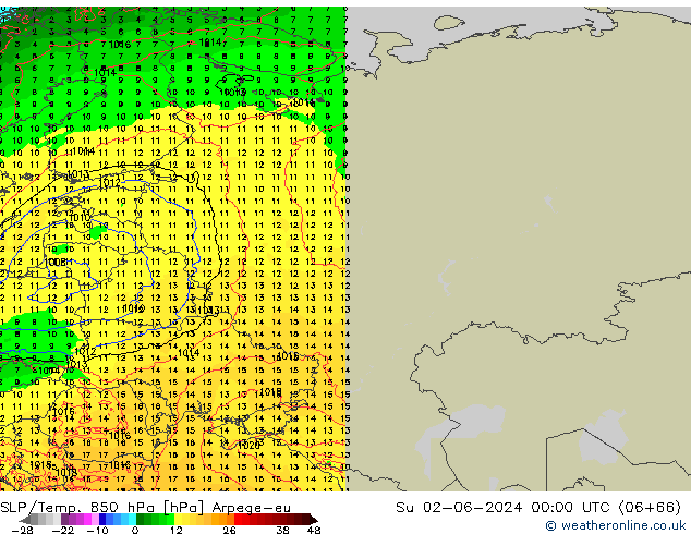 SLP/Temp. 850 hPa Arpege-eu Su 02.06.2024 00 UTC