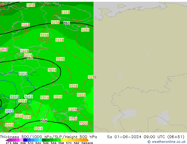 Thck 500-1000hPa Arpege-eu sam 01.06.2024 09 UTC