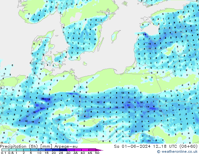 Precipitation (6h) Arpege-eu Sa 01.06.2024 18 UTC