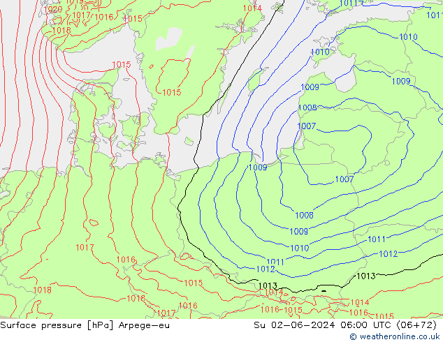 Presión superficial Arpege-eu dom 02.06.2024 06 UTC