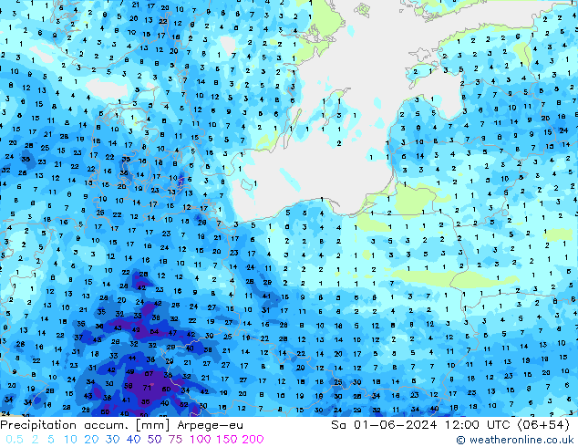 Totale neerslag Arpege-eu za 01.06.2024 12 UTC