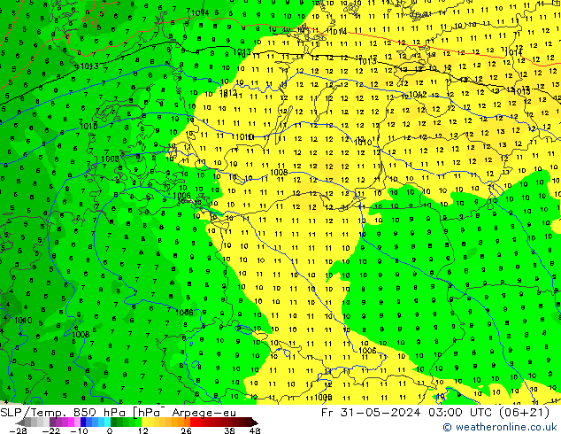 SLP/Temp. 850 hPa Arpege-eu  31.05.2024 03 UTC