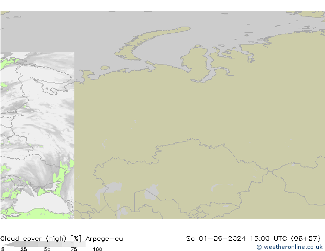 Cloud cover (high) Arpege-eu Sa 01.06.2024 15 UTC