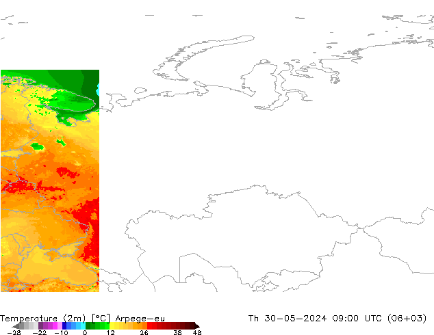 Temperature (2m) Arpege-eu Th 30.05.2024 09 UTC