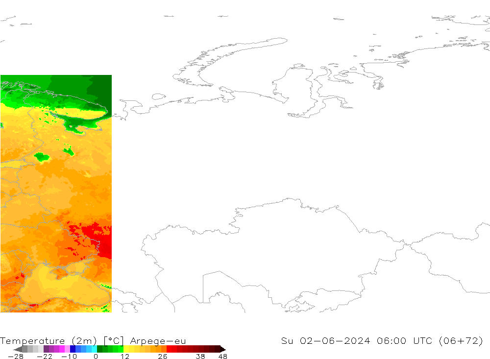 Temperature (2m) Arpege-eu Su 02.06.2024 06 UTC