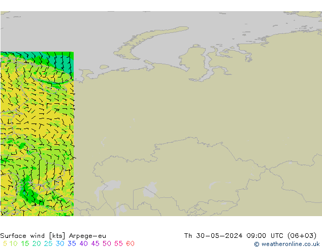 Surface wind Arpege-eu Th 30.05.2024 09 UTC