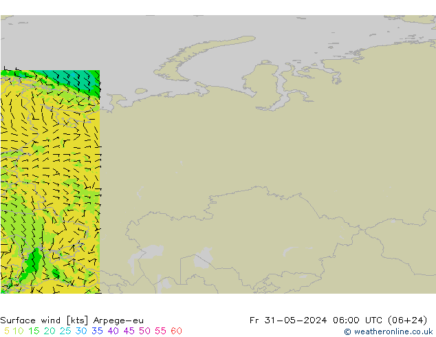 Wind 10 m Arpege-eu vr 31.05.2024 06 UTC