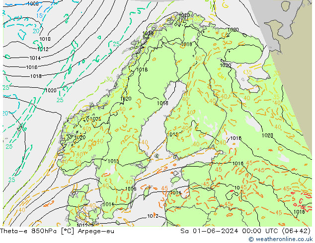 Theta-e 850hPa Arpege-eu  01.06.2024 00 UTC