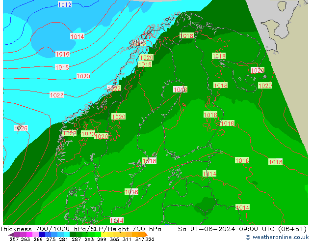 Thck 700-1000 hPa Arpege-eu Sa 01.06.2024 09 UTC