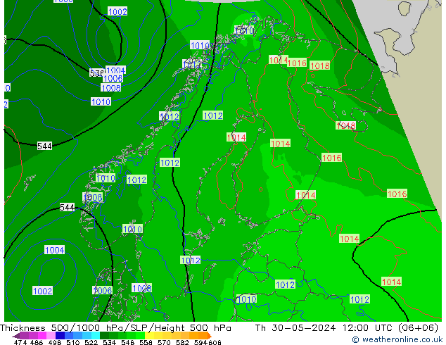 Thck 500-1000hPa Arpege-eu jeu 30.05.2024 12 UTC