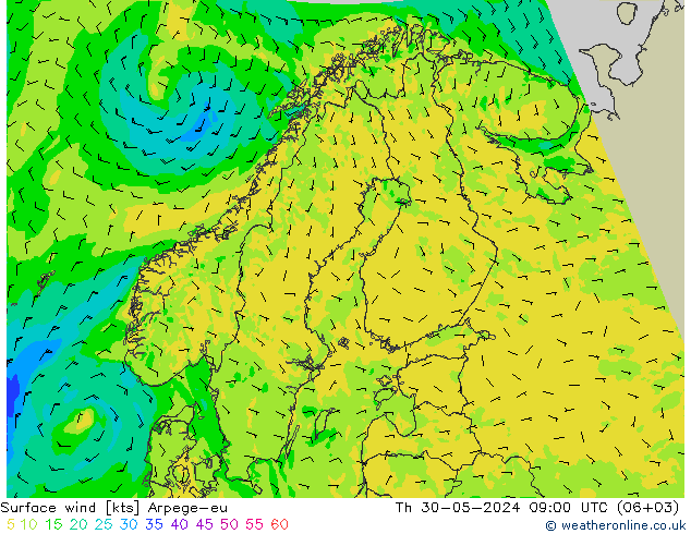 Wind 10 m Arpege-eu do 30.05.2024 09 UTC