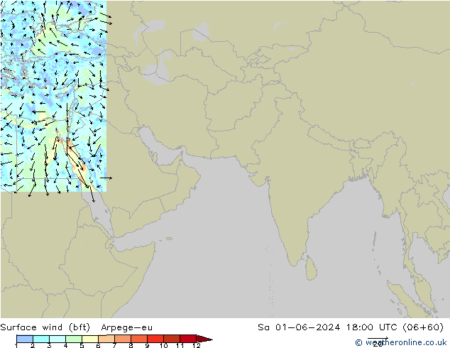 Vento 10 m (bft) Arpege-eu Sáb 01.06.2024 18 UTC