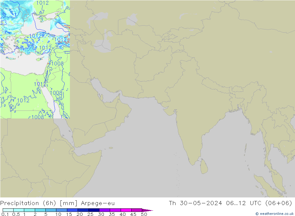 Totale neerslag (6h) Arpege-eu do 30.05.2024 12 UTC