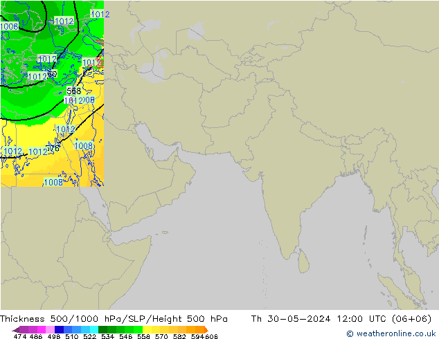 Dikte 500-1000hPa Arpege-eu do 30.05.2024 12 UTC