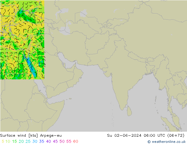 Surface wind Arpege-eu Ne 02.06.2024 06 UTC