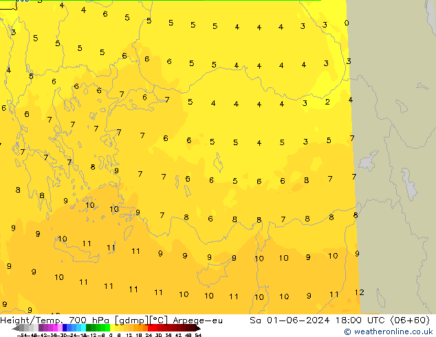 Height/Temp. 700 hPa Arpege-eu So 01.06.2024 18 UTC