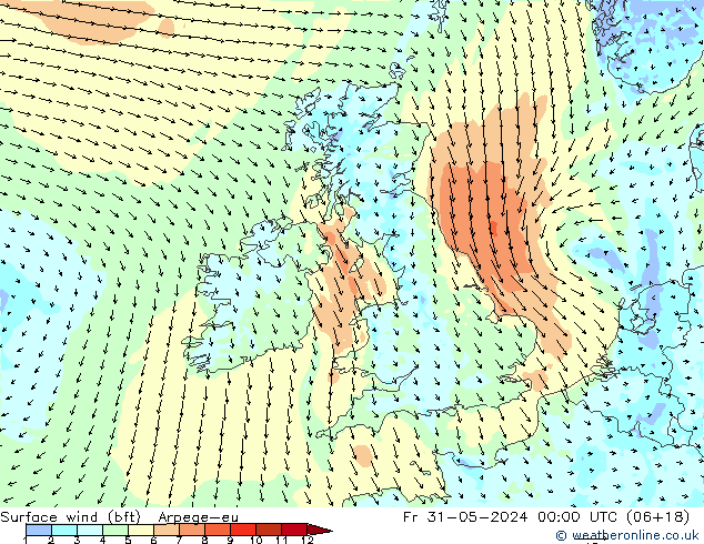 Rüzgar 10 m (bft) Arpege-eu Cu 31.05.2024 00 UTC