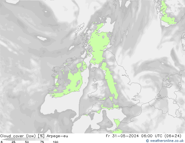 nízká oblaka Arpege-eu Pá 31.05.2024 06 UTC