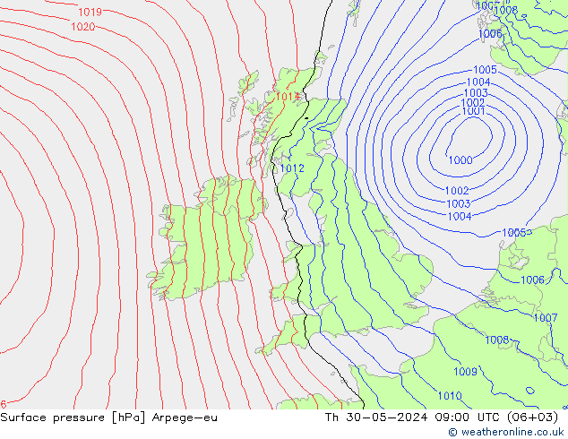 Surface pressure Arpege-eu Th 30.05.2024 09 UTC