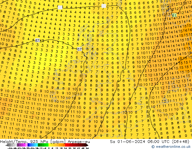 Hoogte/Temp. 925 hPa Arpege-eu za 01.06.2024 06 UTC