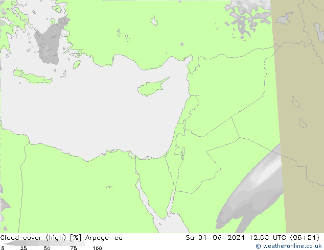 Cloud cover (high) Arpege-eu Sa 01.06.2024 12 UTC