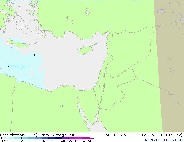 Totale neerslag (12h) Arpege-eu zo 02.06.2024 06 UTC