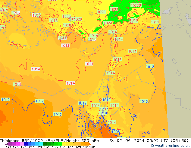 Thck 850-1000 hPa Arpege-eu dim 02.06.2024 03 UTC