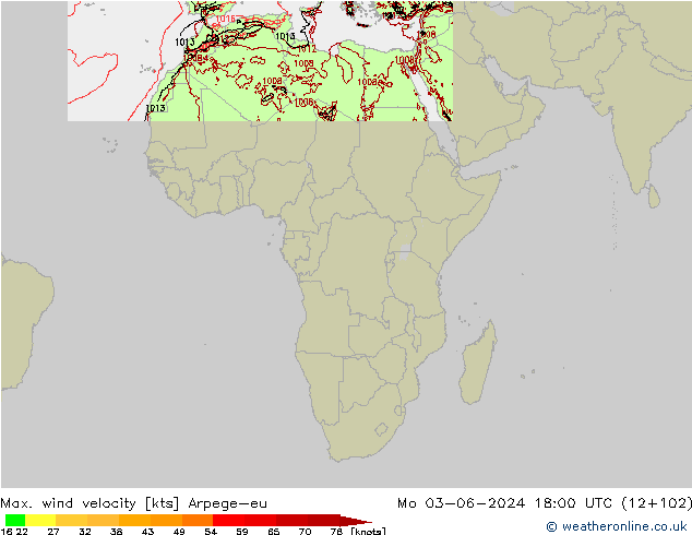 Max. wind velocity Arpege-eu Seg 03.06.2024 18 UTC