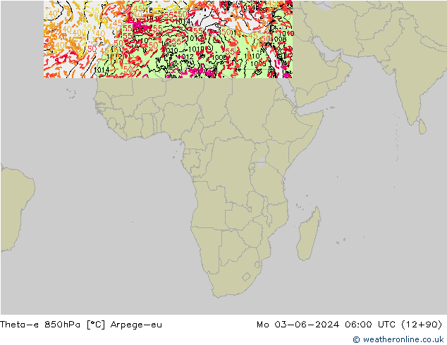 Theta-e 850hPa Arpege-eu Seg 03.06.2024 06 UTC