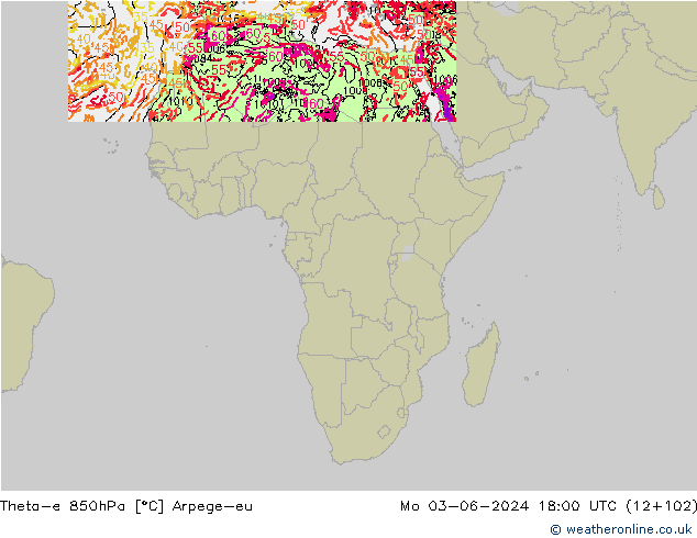 Theta-e 850гПа Arpege-eu пн 03.06.2024 18 UTC