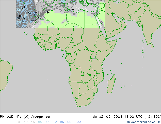 RH 925 hPa Arpege-eu Seg 03.06.2024 18 UTC