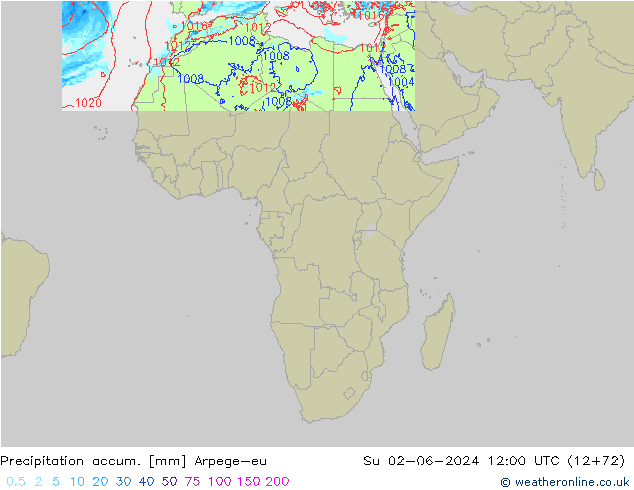 Precipitation accum. Arpege-eu Dom 02.06.2024 12 UTC