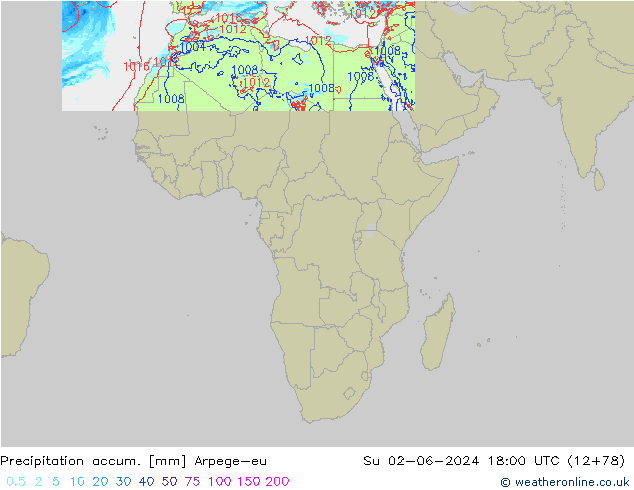 Precipitation accum. Arpege-eu Вс 02.06.2024 18 UTC