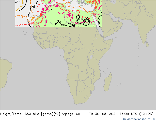 Height/Temp. 850 hPa Arpege-eu Čt 30.05.2024 15 UTC