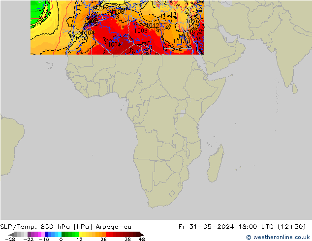 850 hPa Yer Bas./Sıc Arpege-eu Cu 31.05.2024 18 UTC